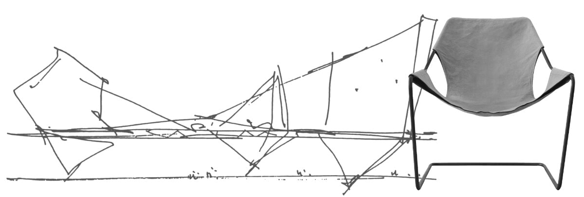 Desenho clube Paulistano e poltrona Paulistano por Paulo Mendes da Rocha